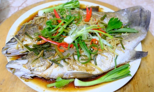 Steamed Sea Bass Fish with Glass Noodles